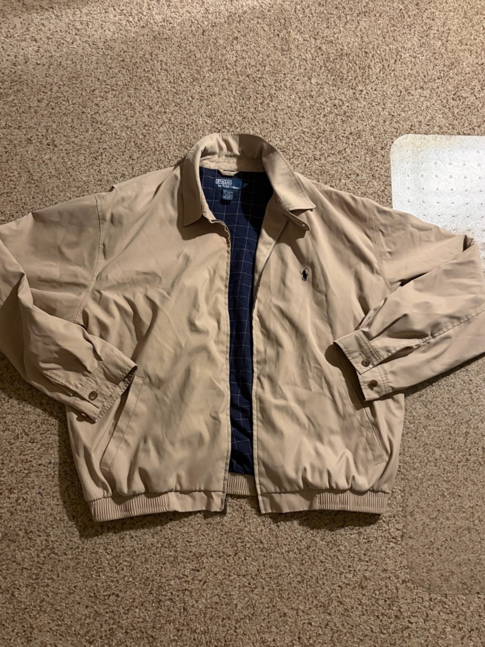 Polo by Ralph Lauren Beige Bomber Jacket with Navy Check Lining